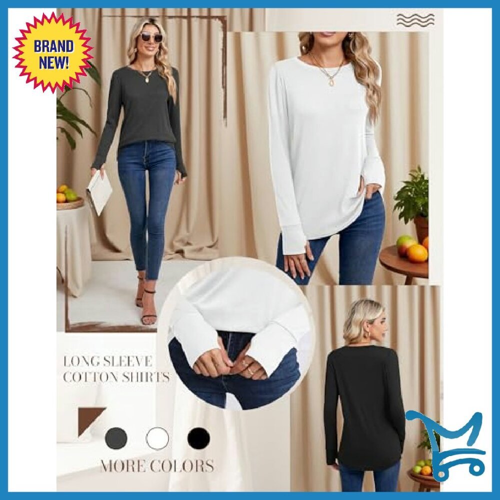 Women's Long Sleeve Cotton Tunic Top with Thumb Holes - 3 Pack - Picture 7 of 8
